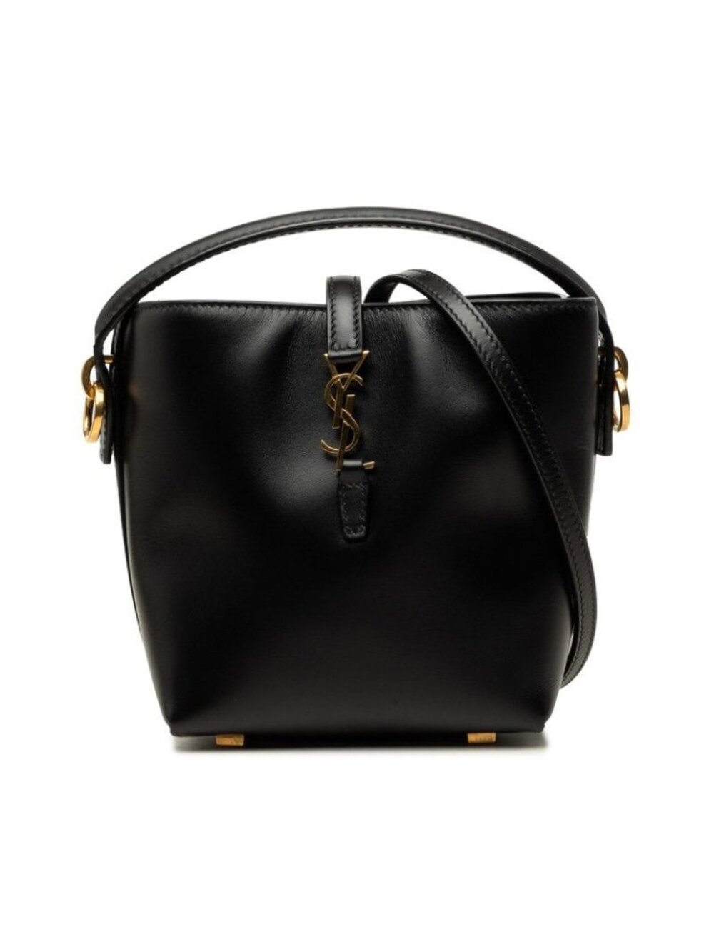 Saint Laurent le 37 Mini YSL Logo 2-Way Shoulder Bag Black Gold Leather